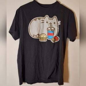 Pusheen the Cat Burger Fries Soda Graphic T-Shirt - Black - Large